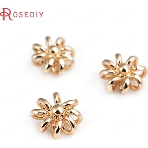 12PCS 8MM 24K Champagne Gold Color Plated Brass Flower Charms Pendants High Quality Diy Jewelry Accessories