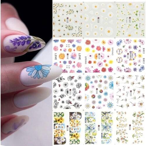 12 styles Daisy Blossom Water Transfer Nail Sticker Decals Spring Flower series DIY Summer Nail Art Decoration Slider 2021 new