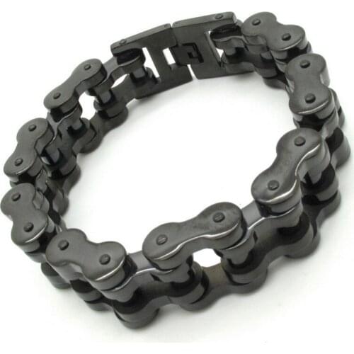 14mm Mens Black Motorbiker Chain Bracelet Men Vintage Jewelry Bangle 316L Stainless Steel Gift Free Shipping