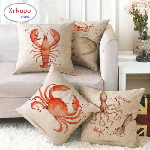 45cm*45cm watercolor crab design linen/cotton throw pillow covers couch cushion cover home decor pillow