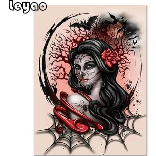 Skull woman 5d diy diamond painting full square round diamond embroidery mosaic Dark & Lovely Art halloween Horror Witch art