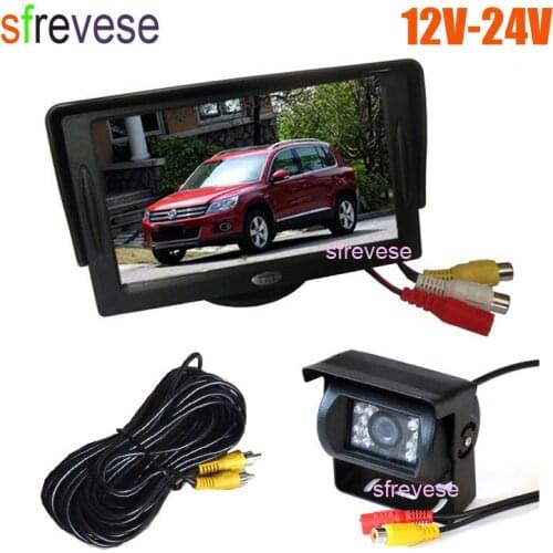 12V-24V 4.3" Car LCD Monitor + Waterproof 18 LED IR Night Vision Reverse Parking Backup Camera Rear View Kit with 10M cable