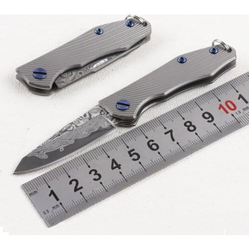 Free shipping Exquisite gift knife outdoor camping tool knife folding knife sharp Damascus Titanium handle