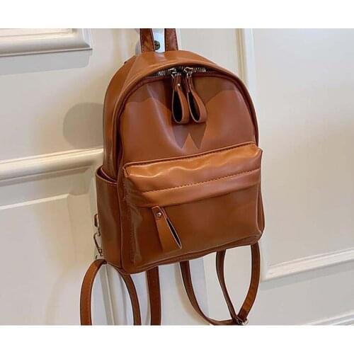 Free Shipping New Womens High Quality Pu Leather Double Shoulder Bags Solid Zipper Small Backpack Girls Leisure School Bag