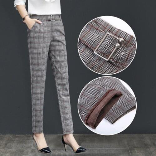 British plaid pants female nine points harem pants Korean version loose 2018 spring and autumn new small feet casual long pants
