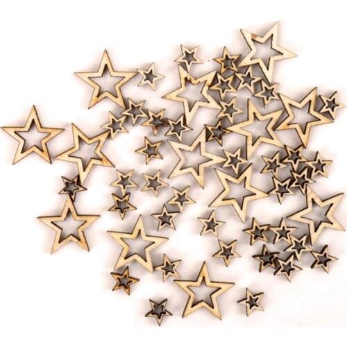 Wooden Hollow Star Shape Arts Scrapbooking Embellishments Craft Handmade Home Wedding Decoration Accessories DIY 10-20mm 50pcs