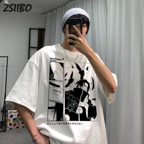 Akatsuki Retro Mens tshirt Unisex Harajuku Cool Japanese Anime Printed Kakashi Cartoon T Shirt Hip Hop Male Streetwear T-Shirts