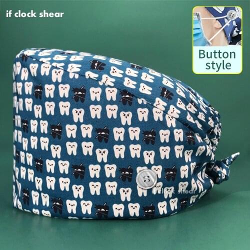 Surgical hat High quality printed breathable Nurse scrubs cap Doctor hat Dentistry lab cap Pet Beauty salon work hat with button
