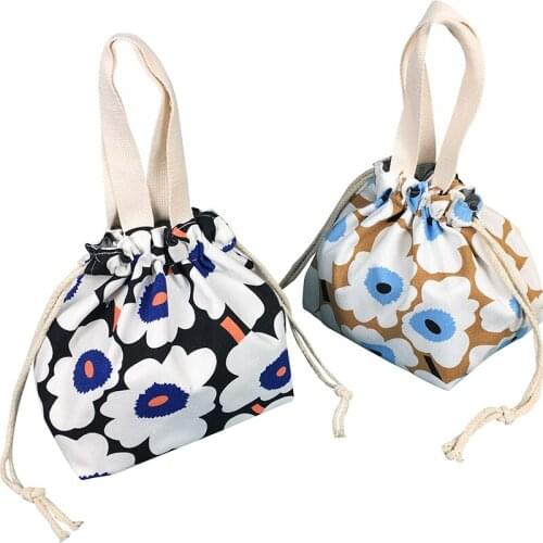 Canvas Lunch bag tote Cute floral Hand Bag Drawstring Portable Bag Women Food Bag for Work School picnic bags small handbag