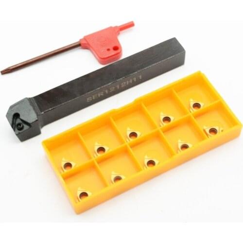 1/2" CNC Lathe Carbide Indexable Threading Turning Tool Holder SER1212H11 10PCS 11ER A60 BP010 Indexable Carbide Turning Insert