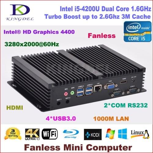 Intel Core i5 4200U fanless industrial PC HDMI 2 COM rs232 USB 3.0 VGA WIFI,Windows7/8/10 Linux PC NC320