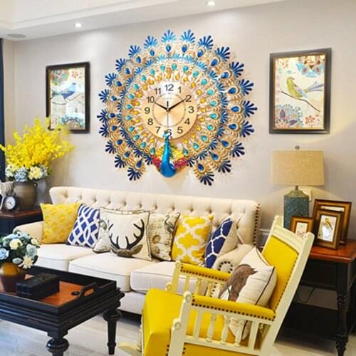 70x65cm Peacock Quartz Wall Clock European Modern Simple Personality Creative Living Room Decorated Bedroom Silent Wall Watch