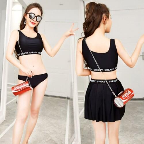 Hot Summer 3 in 1 Set Girl Sexy Black Sport Bikini Women Swimwear with Two Bottom Wire Free Letter Beach Wear Pool Bathing Suit