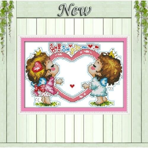 Angel boy kiss girl Photo frame decor painting counted print on canvas DMC 11CT 14CT Cross Stitch kit embroidery needlework Sets