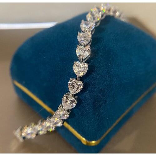 Trendy Heart cut 7mm Diamond Bracelet 100% Real 925 Sterling Silver Engagement Wedding bangles Bracelets for women Paty Jewelry