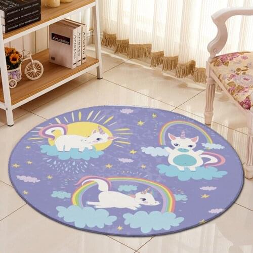 Cartoon Unicorn Cute Cats Carpet Chair Mat Flannel Area rug Baby Crawling Rugs Mats Kids Bedroom Big Round Carpets Living Room