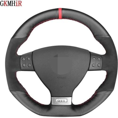Hand-Stitched Black Genuine Leather Suede Car Steering Wheel Cover For Volkswagen Golf 5 Mk5 GTI VW Golf 5 R32 Passat R GT 2005