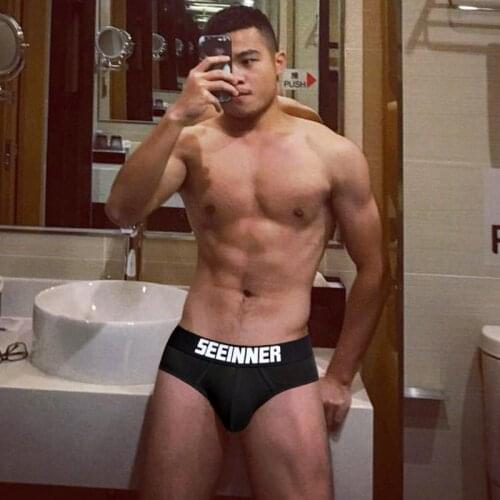 Fashion Gay Men personality mens White Black Red Solid Letter Sexy Brief Comfortable Cotton Breathable low waist Underwear