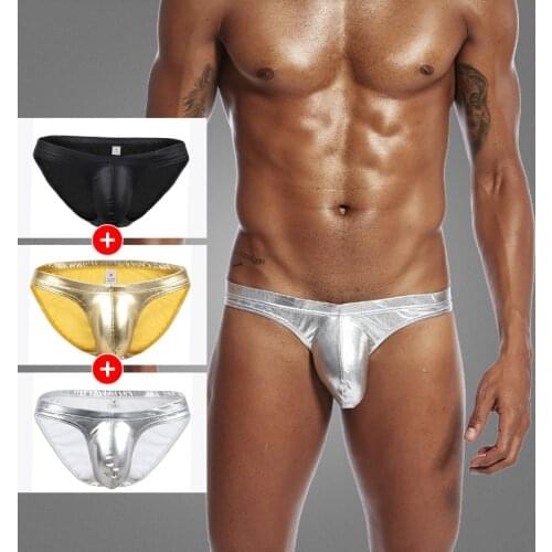 Pinky Senson mens briefs U protruded solid color low waist polyester patent leather sexy underwear
