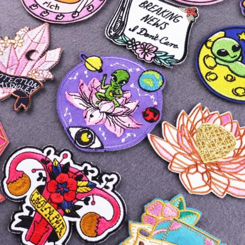 Alien Patch Iron On Patches On Clothes Stickers Lotus/Crystal Patch Iron On Embroidered Patches For Clothing DIY Cartoon Badges