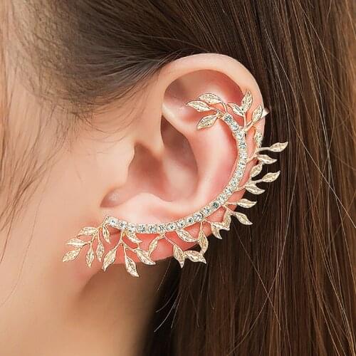 2019 new earrings temperament leaf diamond earrings womens jewelry creative single domineering exaggerated ear hanging ear clip