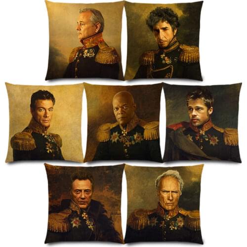 New Hollywood Super Film Stars Uniform Gentleman Retro Military Dress Replaceface Prints Cushion Cover Sofa Pillow Case
