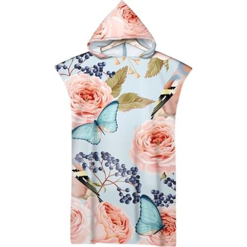 New Printed floral Bath Beach Towel Microfiber Changing Bathrobe Cloaks Hooded Swimming Pool Gym Fitness Bath Towels