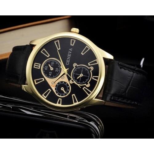 New Men Watch PU Leather Geneva Fashion Mens Watches Vintage Quartz Casual Quartz Clock Erkek Kol Saati Relogio Masculino
