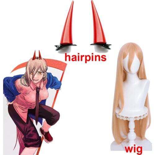 Anime Chainsaw Man Makima Cosplay Long Orange Wig Hairpins Props Heat-resistant Fiber Hair + Wig Cap Halloween Party Role Play