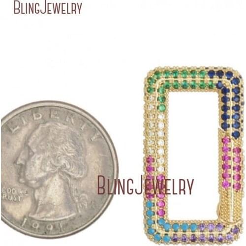 Gold Filled Rectangle Carabiner Spring Belt Clip Carabiner Rainbow CZ Spring Belt Clip for Jewelry Making FC33015