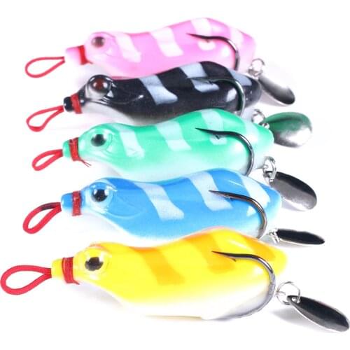 Frog Lure Hengjia 1pcs 7cm 12.5g Weedless Hook Soft Rubber Frog Bait with Spinner Spoon Tail for Snakehead Fishing Tackle