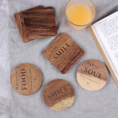 Handmade Non-slip Thermal Insulation Coaster Natural Acacia Round Square Coaster Home Bottle Mat for Kitchen Coffee Table