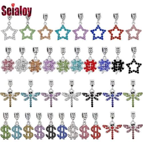 Seialoy Crystal Star Pendant Dragonfly Dangle Beads Dollar Sign Charm Fit Original Bracelets & Necklace Silver Color Accessory
