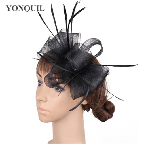 Gorgeous Women Fashion Fascinator Hat Hair Pin With Fancy Feather Hair Accessories Wedding Ladies Fedora Cap Tulle Headdress