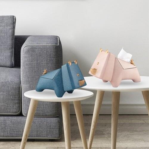 Modern Simple Geometric Rhino Sculpture Decoration Desktop Debris Storage Tissue Box Living Room Bedroom Home Decoration Gift