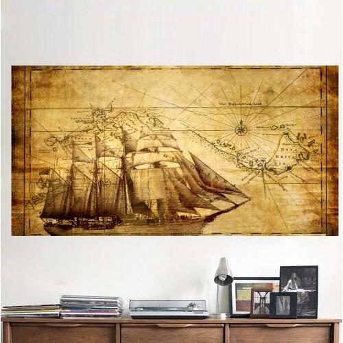 Modern Canvas Prints Sea Boat Sunset Painting Beach Maps posters nordic boys gifts home Decoracion Wall Picture for Living Room