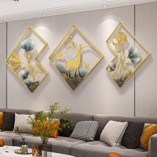 Modern Wrought Iron 3D Ginkgo Biloba Wall Murals Home Livingroom Wall Hanging Ornament Crafts Restaurant Wall Sticker Decoration