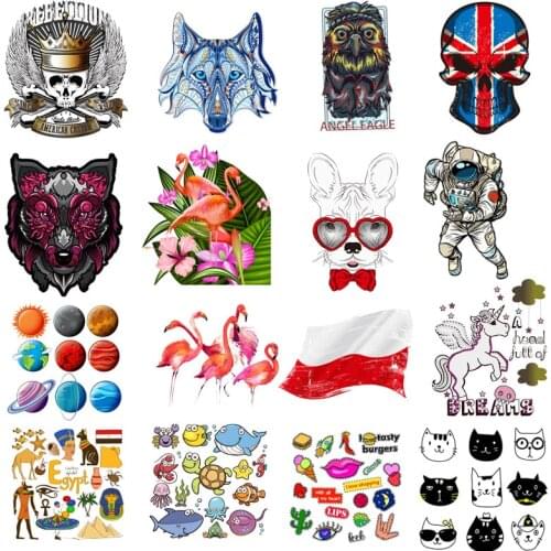ZOTOONE Cartoon animal heat transfer vinyl patch stick iron transfer clothes fabric flamingo astronaut skull sticker hot press D