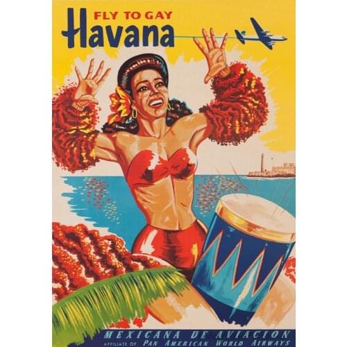 Vintage Cuba Travel Tourism Fly to Havana Retro Poster Canvas Painting DIY Wall Paper Posters Home Decor Gift