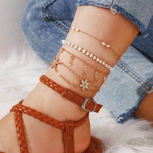 Stars Ankle Bracelet Women Stainless Steel Anklets Female Fashion Feet Jewelry Accessories 21CM Leg Bracelet Beach Accessories