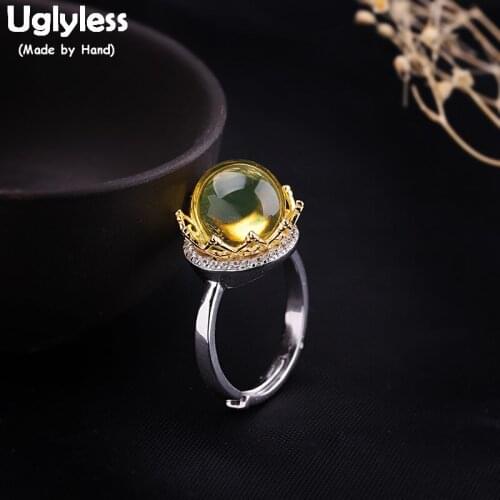 Uglyless Natural Gradient Amber Crown Rings for Women Luxury Gemstones Open Rings Real 925 Sterling Silver Bijoux Jewelry R798