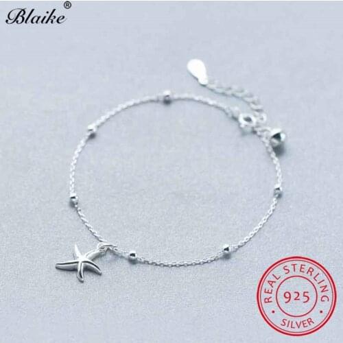 S925 Sterling Silver Starfish Bracelets For Women Minimalist Sleek Bead Bell Star Bangles Chains Bracelet Wedding Party Jewelry