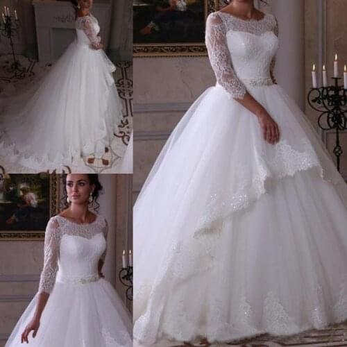 Ruffles Skirt Scoop Ball Gown Wedding Dress Tulle Fabric Sash Simple Transparent Wedding Gowns Vestido De Noiva Casamento