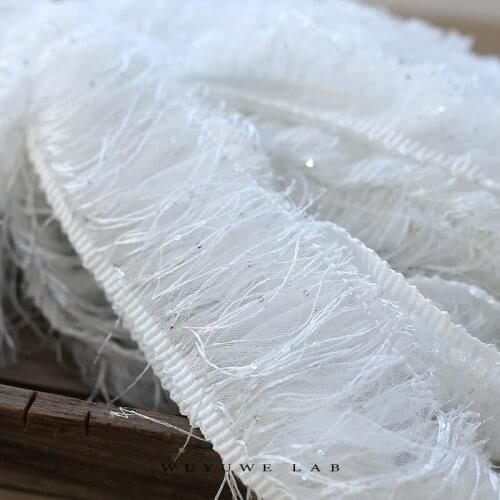 1M 10CM White Sequins Tassel Lace Trim with Fringe Sewing Decoration Lace Ribbon Curtain/Pillow Handmade Material Accessories