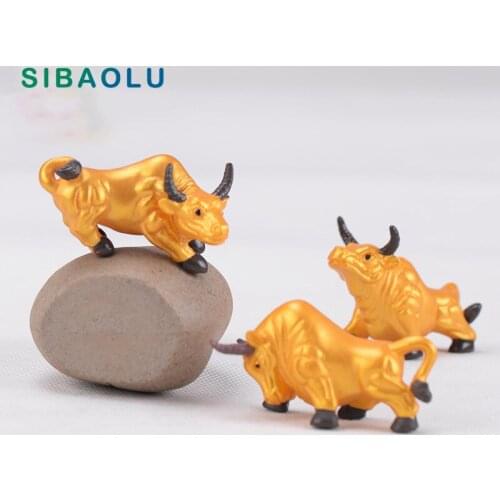 4pcs Golden Fightingg Bull figurine cartoon artificial animal fairy garden home miniature ornament desk decoration DIY accessory