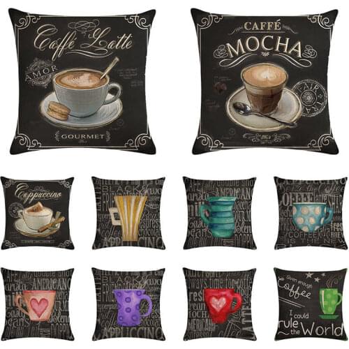 45X45CM Coffee Pattern Cushion Cover Sofa Bed Pillow Cover Square Throw Pillowcase American Style Decorative Pillow Case i857