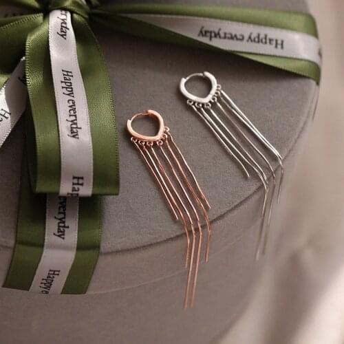 925 Sterling Silver Earring Fashion Love Heart Shape Long Tassel Wafer Long Earring Temperament Versatile Girl Silver Ear Jewelr