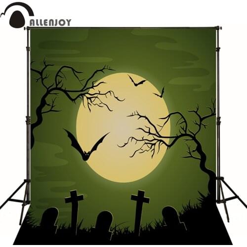 Allenjoy photography backdrops halloween Vinyl Moon Tree cemetery crosses Lovely Children Party Photocall backdrops
