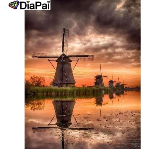 DIAPAI Diamond Painting 5D DIY 100% Full Square/Round Drill "Windmill landscape" Diamond Embroidery Cross Stitch 3D Decor A24679