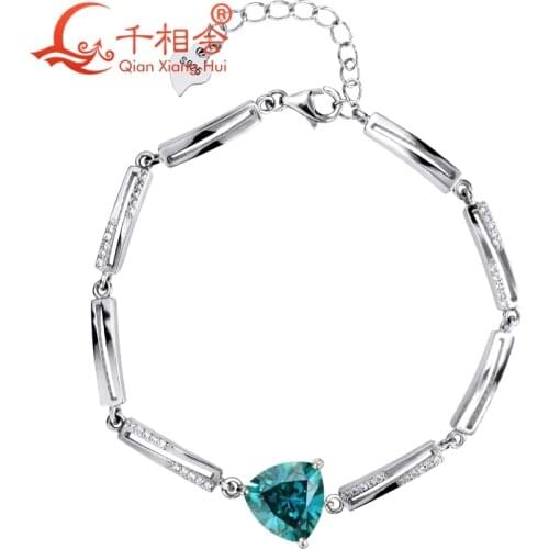 925 silver blue and yellow cubic zirconia stone 10*10mm trillion shape bracelet hand chain for gift